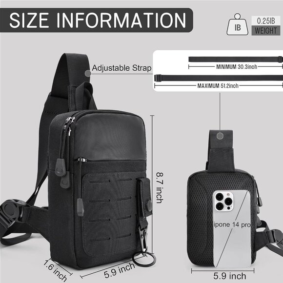 Compact Tactical Sling Bag with YKK Zippers, Versatile EDC Utility - 5.9in x 8.7 - Picture 5 of 7